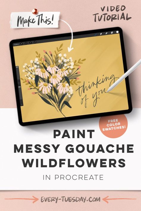 Gouache Wildflowers, Gouache Inspiration, Procreate Practice, Procreate Ideas, Procreate Tutorials, Procreate Tips, Pro Create, Procreate Ipad Tutorials, Ipad Tutorials