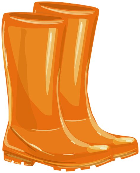 Rubber Boots Drawing, How To Draw Rain Boots, Rain Boots Template, Cartoon Boots, Boot Clipart, Shoes Clipart, Orange Boots, Boots Png, Clipart Free