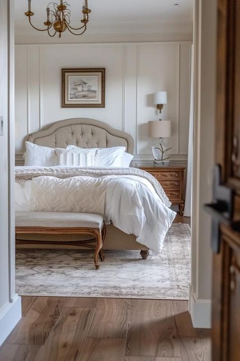 Elegant French Country Master Bedroom Ideas English Master Bedrooms Decor, French Style Room Bedrooms, French Provincial Style Bedroom, French Country Primary Bedroom, Modern English Country Bedroom, Vintage French Country Bedroom, Small French Bedroom, Classic Master Bedrooms Decor, French Country Master Bedrooms