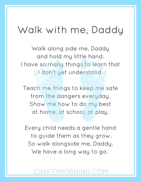 walk-with-me-daddy-poem-printable Footprint Poem, Footprints Poem, Father Poems, Child Quotes, Fathers Day Poems, Quotes Mother, Dad Printable, Mother's Day Printables, Crafty Morning