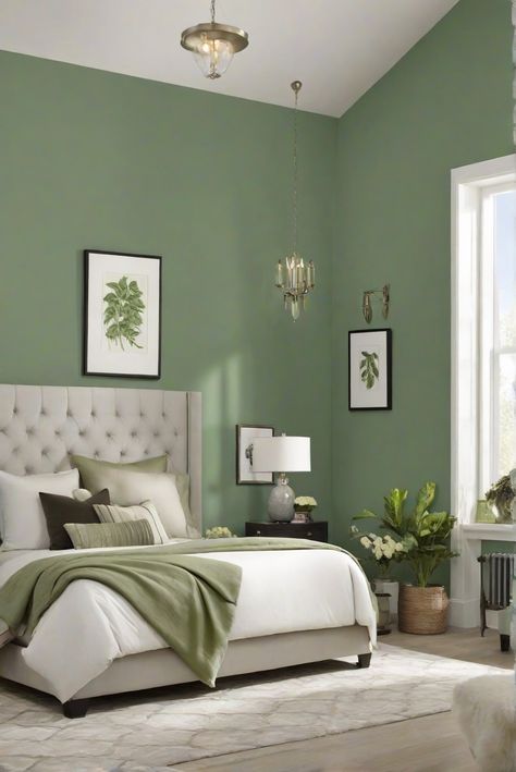 home decorating, home interior, interior bedroom design, kitchen designs Green Walls Bedroom, Green Paint Colors Bedroom, Bedroom Wall Painting Ideas, Best Wall Paint, Green Bedrooms, Green Bedroom Decor, Apt Decor, Room Wall Colors, Simple Interior Design