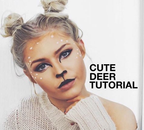 Deer Tutorial, Bambi Makeup, Deer Halloween Makeup, Deer Makeup Tutorial, Deer Halloween Costumes, Halloween Makeup Artist, Deer Halloween, Cute Halloween Costume, Deer Makeup