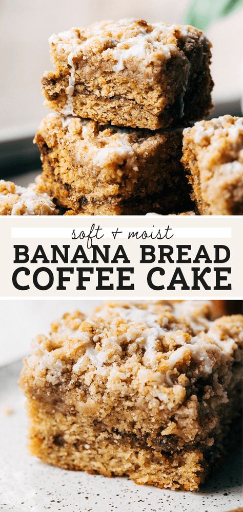 Banana Crumble Coffee Cake, Banana Bread Crumb Cake, Banana Baking Recipes, Banana Bread Coffee Cake, Cake With Caramel Sauce, Banana Coffee Cake, Banana Crumb Cake, Banana Coffee Cakes, Cinnamon Crumble