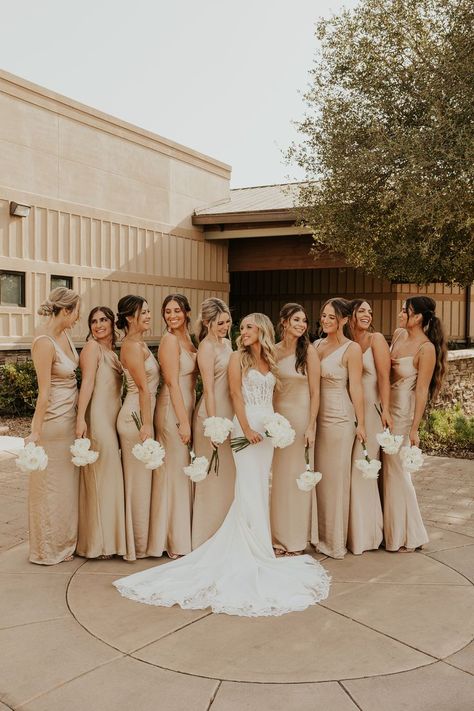 Champagne Pink Bridesmaid Dress, Michelle Morgan, Champagne Wedding Colors, Bridal Parties Colors, Neutral Bridesmaid Dresses, Beach Bridesmaid Dresses, Tan Wedding, Dream Wedding Decorations, Champagne Bridesmaid Dresses