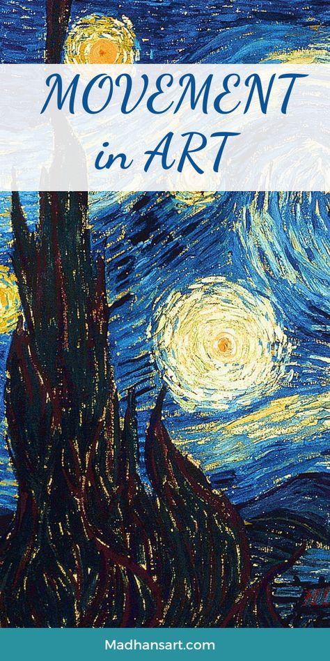 Movement is one of the principles of art that refers to the way the eye moves through a piece. By understanding and using movement correctly, you can control the viewer's experience and create artwork that is more dynamic and interesting. There are many different ways to create movement in your work, so read on to learn more about this important principle of art. Movement In Painting, Abstract Movement Art, Movement Art Projects, Movement Art Design, Movement Principle Of Design, Movement Art Drawing, Principles Of Design Movement, Principle Of Art, Motion Painting