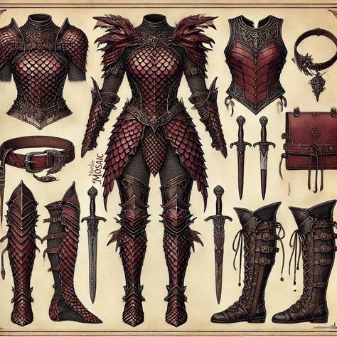 Scalemail Armor Dnd, Scale Mail Armor Dnd, Dragon Armor Female, Leather Armor Dnd, Warrior Outfits Female, Dragon Armour, Magic Outfits, Dnd Outfits, Dnd Character Design