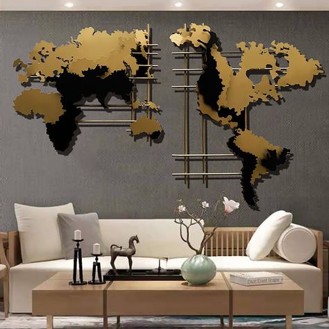 World Map Wall Decor, Map Wall Decor, Relaxation Room, Wall Designs, World Map Wall, 3d Metal, Decoration Inspiration, Map Wall Art, Map Wall