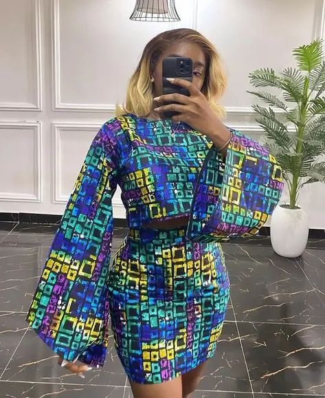 Current Ankara Styles: 50 Mindblowing Ideas to Show Your Tailor Top And Skirt Ankara Styles, Casual Ankara Outfits For Women, Ankara Short Skirt And Top, Cute Ankara Tops, Modern Ankara Dress Styles, Skirt And Top Ankara Styles, 2 Yards Ankara Dress Styles, Ankara Crop Top Styles, Ankara Crop Top And Skirt