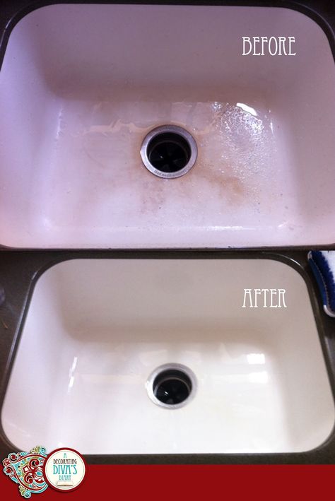 How to get your porcelain sink bright white again! This one really works. Sink Cleaning, Clean Kitchen Sink, Ideas For Kitchen, Household Cleaning Tips, Diy Cleaners, Cleaning Recipes, Cleaners Homemade, Diy Household, Natural Cleaning Products