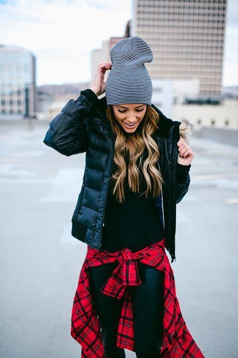 Shop this look on Lookastic:  https://lookastic.com/women/looks/puffer-jacket-zip-sweater-dress-shirt/14454  — White and Navy Horizontal Striped Beanie  — Black Puffer Jacket  — Black Zip Sweater  — Red Plaid Dress Shirt  — Black Leather Skinny Jeans Outfit With Flannel, Alternative Fashion Men, Indie Outfits Alternative Fashion, Red Flannel, Bohol, Cute Winter Outfits, Outfit Winter, Indie Outfits, Cozy Outfit