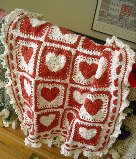 Ravelry: Afghaniac's Hearts All Around Afghan Heart Blanket Aesthetic, Heart Crotchet Blanket, Crochet Heart Pattern Diagram, Valentine Crochet Blanket Patterns Free, Crochet Hearts Blanket, Valentines Day Crochet Blanket, Crochet Blanket Heart, Heart Blanket Crochet, Cute Crochet Blanket Ideas