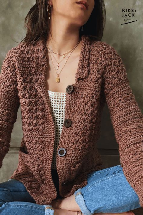 Buttoned Crochet Grandpa Coat Cardigan with Pockets Free Pattern - Kiks and Jack Crochet Crochet Jacket With Pockets, Collared Crochet Cardigan, Aran Wool Crochet Patterns Free, Cardigan Video, Beginner Crochet Sweater, Crochet A Cardigan, Crochet Cardigan Free Pattern, Free Crochet Jacket Patterns, Crochet Trivet