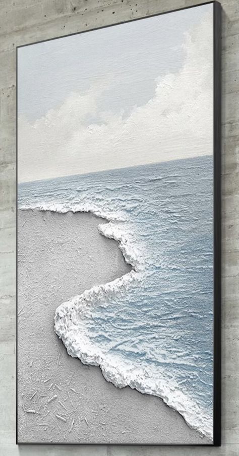 Beach Textured Painting, Textured Art Ocean, Texture Ocean Painting, Textured Ocean Art, Textured Art Beach, Texture Art Waves, Gesso Art On Canvas, Textured Ocean Painting, Ocean Texture Painting