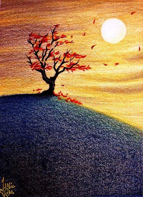 Fall Drawing Ideas Autumn, Landscape Drawing Easy, Trees Drawing, Tree Drawing Simple, Fall Drawings, Tree Sketches, Autumn Tree, Autumn Scenes, Landscape Drawings