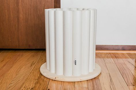 Copycat Ribbed Side Table Tutorial | Hunker Terra Cotta Vase, House Moodboard, Round Dinner Table, Pole Wrap, Round Wood Side Table, Diy Stool, Felt Tip Markers, Pipe Table, Diy Side Table