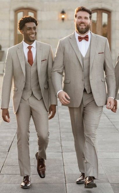 Taupe Wedding Suit, Oatmeal Groomsmen Suits, Groomsmen Attire Taupe, Taupe Suits Wedding Men, Groom Beige Suit Wedding, Wedding Beige Suit, Taupe Groomsmen Attire, Beige Tuxedo Wedding, Beige Suit Wedding