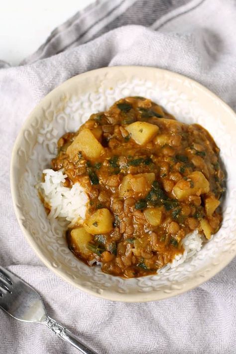 Lentil Potato Curry, Lentil Potato, Vegan Curry Recipes, India Inspired, Veg Dishes, African Recipes, Potato Curry, Gluten Free Recipes For Dinner, Vegan Gluten Free Recipes