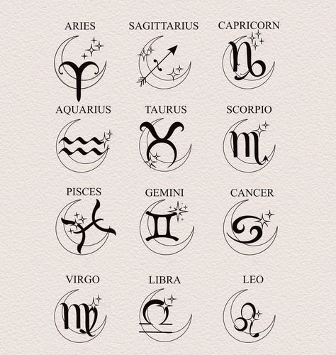 Zodiac Symbols Tattoos, Aquarius Star Sign Tattoo, Zodiac Star Signs Tattoos, Dainty Scorpio Tattoo, Star Signs Tattoos, Capricorn Star Tattoo, 12 Zodiac Signs Art, Capricorn Zodiac Sign Tattoo, Aries Inspired Tattoo