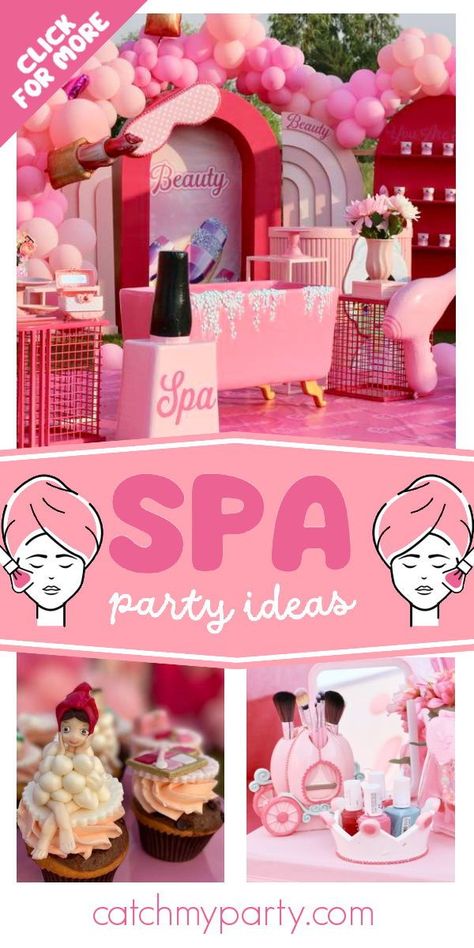 Glam Spa Birthday Party, Spa Decorations Party, Spa Theme Photo Booth, Spa Theme Party Decorations, Spa Birthday Backdrop, Beauty Salon Birthday Party, Makeup Theme Birthday Party Decorations, Spa Party Balloon Decor, Spa Themed Birthday Party Decorations