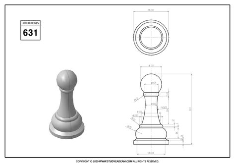 3D CAD EXERCISES 631 - STUDYCADCAM Autocad 3d Modeling, 3d Cad Exercises, Diy Chess Set, Isometric Drawing Exercises, Autocad Isometric Drawing, 3d Tiskárna, 3d Geometry, Solidworks Tutorial, Autocad Tutorial