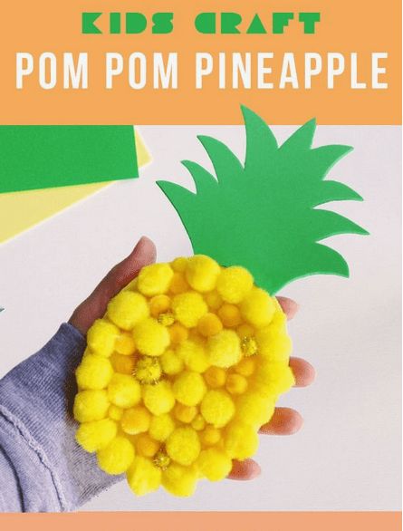 6 Awesome Pom Pom Crafts for Kids Luau Crafts, Pineapple Craft, Hawaii Crafts, Kids Diy Crafts, Pineapple Crafts, Diy Pineapple, Hawaiian Crafts, Fruit Crafts, Fruit Decoration