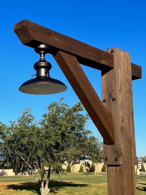 Blend of Vintage & Modern Creates Farmhouse-Style Welcome Wrap Around Porch Lighting, Timber Frame Lighting Ideas, Mailbox Ideas With Light, Outdoor Post Ideas, Driveway Entrance Lighting, Driveway Posts With Lights, Outdoor Lamp Post Ideas, Driveway Light Post, Quaint Cabin