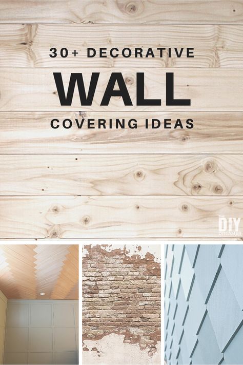 Cheap Wall Covering, Wall Covering Ideas, Bathroom Wall Coverings, Wood Wall Covering, Wall Stencils Diy, Decorative Walls, Brick Accent Wall, Fabric Covered Walls, Diy Wood Wall