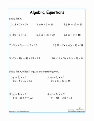 Middle School Algebra & Functions Worksheets: Practice Algebra Equations Algebra Worksheets For Grade 6, Maths Basics, Mathematics Formula, Algebra Equations Worksheets, Algebra Projects, Algebraic Equations, Maths Worksheet, High School Algebra, Algebra Problems