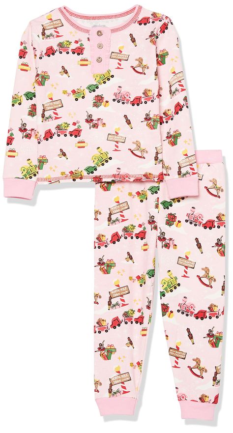 PRICES MAY VARY. Get ready for a pajama party in our Christmas Toyland Pajama Set. The two-piece set comes with a cotton spandex long sleeve pajama top and featured with wood button placket and ruffles. The pajama set comes with a pull-on coordinating pants. The set features a pink background with a North Pole and toy making graphics unique to Mud Pie. This is the perfect Christmas Eve pajama set and can be paired with our coordinating girl version. If a child is in-between sizes, we recommend s Christmas Pajamas For Kids, Christmas Toyland, Girls Christmas Pajamas, Christmas Pjs Family, Christmas Pajamas Kids, Toy Making, Christmas Pajama Set