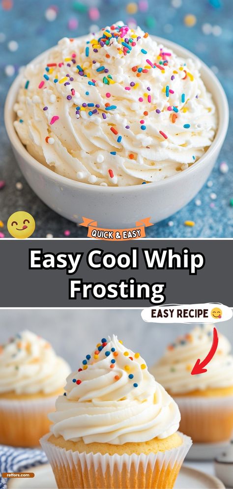 Whip up a batch of Cool Whip Frosting for a light, fluffy alternative to traditional frostings. It’s perfect for topping cakes, cupcakes, or cookies, adding a sweet, creamy finish without being too heavy. #CoolWhipFrosting #LightFrosting #DessertTopping Light Whipped Frosting For Cake, Cream Cheese And Cool Whip Icing, Uses For Leftover Frosting, Cool Whip Frosting Cake, Cool Whip Cake Icing, Cheap Frosting Recipes, Easy Dessert Recipes With Cool Whip, Cool Whip And Vanilla Pudding Frosting, Whip Cream Cake Frosting