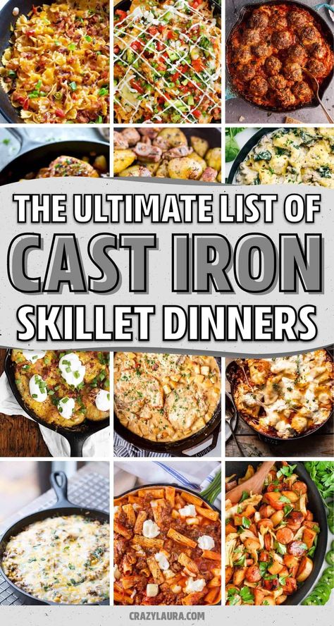 If you need a quick dinner recipe that you can make in a single pan or dish, check out these easy to make cast iron skillet recipe ideas and tutorials to get started! Cast Iron Recipes Dinner, Cast Iron Skillet Recipes Dinner, Dutch Oven Recipes Cast Iron, Easy Skillet Dinner, Cast Iron Skillet Cooking, Cast Iron Chicken, Best Cast Iron Skillet, Skillet Dinner Recipes, Easy Skillet Meals