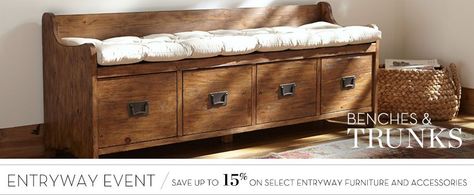 Wooden Benches Indoor & Decorative Benches | Pottery Barn Bench With Drawers, Entry Bench, غرفة ملابس, Bench With Shoe Storage, Wood Drawers, Wooden Bench, Kiln Dried Wood, Entryway Furniture, Wood Bench