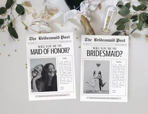 CustardPrintables - Etsy Thailand Newspaper Template Editable, Be My Bridesmaid Card, Newspaper Template, Bridesmaid Card, Bridesmaid Proposal Cards, Be My Bridesmaid Cards, Bridesmaid Cards, Will You Be My Bridesmaid, Wedding Invitation Paper