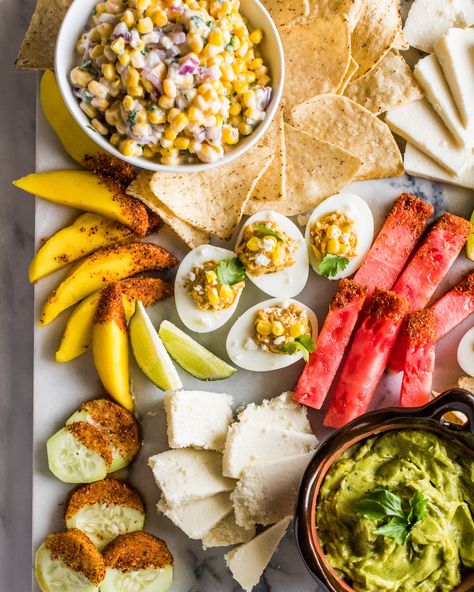 How to Create a Snackable Mexican Grazing Board Charcuterie Board Elote, Ceviche Charcuterie Board, Charcuterie Mexican Board, Mexican Charcuterie Table, Mexican Food Board Ideas, Mexican Fruit Charcuterie Board, Mexican Appetizer Board, Mexican Board Food, Latin Charcuterie Board