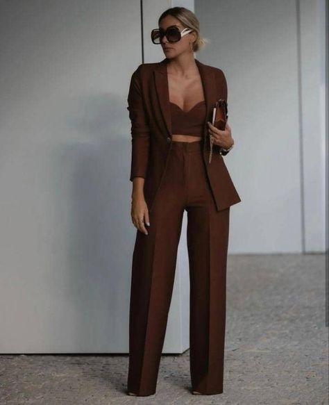 Brown Suits Women Work Outfits, Brown Pants Suit Womens, Brown Pant Suit Womens, Brown Pantsuits For Women, Chocolate Suit For Women, Brown Professional Outfit, Chocolate Brown Suit Women, Suits For Women Brown, Brown Suits For Women