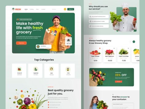 Grocery shop Website UI by Tazrin on Dribbble Supermarket Website Design, Grocery Website Design, Food Website Design Inspiration, Grocery Store Website, Grocery Website, Food Website Design, Desain Ux, About Us Page Design, Healthy Grocery Shopping