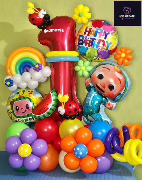 Cocomelon Balloons Cocomelon Balloon Bouquet, Cocomelon Balloons, Baby Birthday Party Theme, 1st Birthday Party Favors, 1st Birthday Balloons, Baby Birthday Invitations, Boys 1st Birthday Party Ideas, Simple Birthday Decorations, Kids Themed Birthday Parties