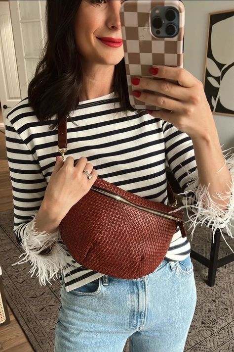 How dreamy is this belt bag from Claire V? Would be such an incredible gift! This chic belt bag goes with so many outfits. Tap to shop! Claire V, Jeans Wardrobe, Poofy Sleeves, Chic Belt, Tall Girl Fashion, Green Floral Blouse, Linen Crop Top, Sweater Striped, Jcrew Collection