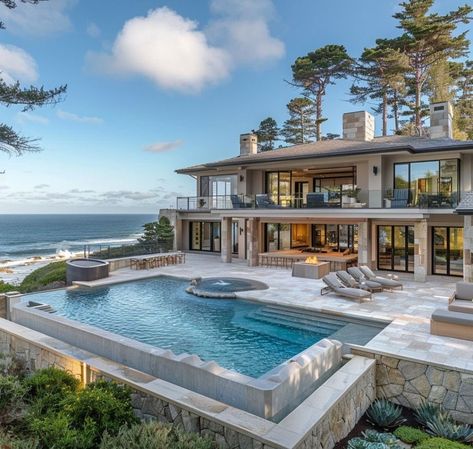 Massive Beach House, Beach Front Mansion, Coastal Beach House Exterior Ocean Views, Beach House Mansion Exterior, Beach House Pool Backyards, Luxury Beach House Exterior, Dream Beach Houses Luxury, Modern Beach Mansion, Beachside Mansion