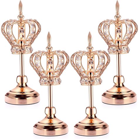 PRICES MAY VARY. Package Includes: the package has 4 pieces of crystal crown candle holder, exquisite and gorgeous, bringing you visual enjoyment, sufficient to meet your daily demands of using, replacing and sharing, which can add more elegant charms to any room Creative Crown Design: these crystal tea candle holders can be applied not only as elegant candle centerpieces but also as shiny and beautiful decorations when not in use; The padded round base will keep this metal candle holder stable Candle Centerpieces Elegant, Candelabra Vintage, Crown Candle Holder, Centerpiece For Wedding, Romantic Candle Light Dinner, Crystal Candle Holders, Candle Sticks Wedding, Candle Stick Decor, Elegant Candle