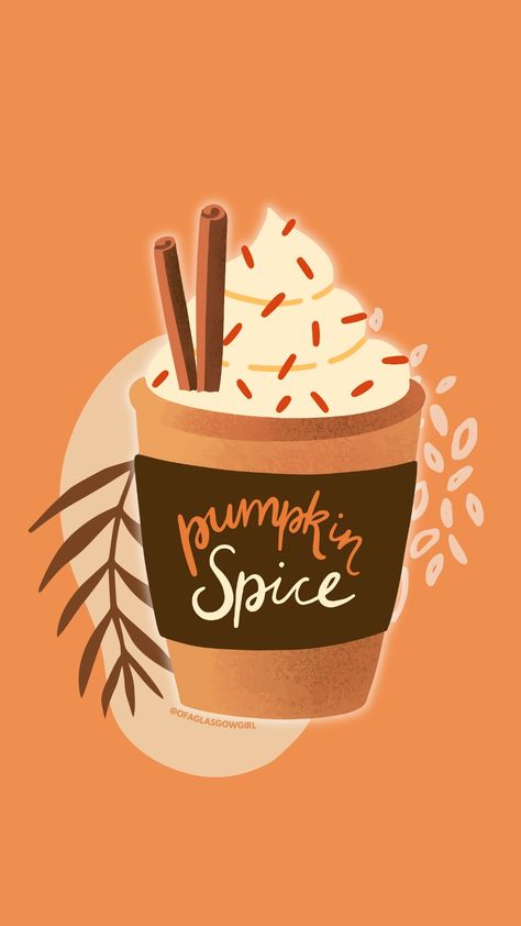 Orange graphic with drawing of Pumpkin Spice Latte Autumn Phone Wallpaper, Pumpkin Wallpaper, Pumpkin Spice And Everything Nice, Halloween Wallpaper Cute, Thanksgiving Wallpaper, Halloween Background, I Love Fall, Fall Background, Halloween Wallpaper Iphone