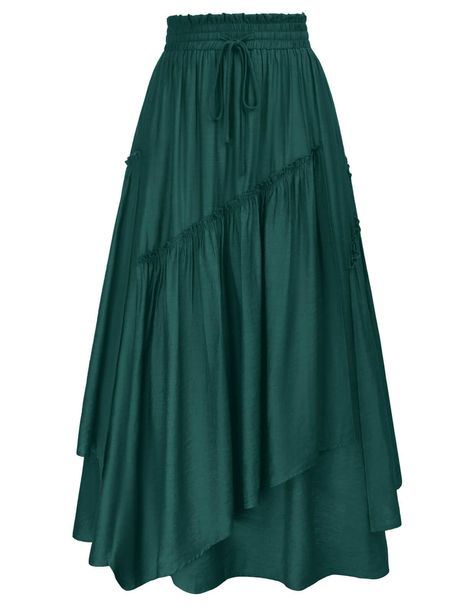 PRICES MAY VARY. 𝐀𝐒𝐘𝐌𝐌𝐄𝐓𝐑𝐈𝐂 𝐃𝐄𝐒𝐈𝐆𝐍: The renaissance long skirt comes in an A-line fit, with tiers through the skirt for subtle shaping, featuring slant seams with slight shirring to create a tiered silhouette 𝐅𝐄𝐀𝐓𝐔𝐑𝐄: Designed with side-seam pockets, elastic high waist with drawstring, ankle length flowy a-line hem, slant seam overlay tiered, with lined not see through 𝐂𝐑𝐄𝐏𝐄 𝐅𝐀𝐁𝐑𝐈𝐂: Classic linen-like yarns create a crepe fabric with a natural texture. Go with l Victorian Skirts, Layered Long Skirt, Skirt Outfits Ideas, Peasant Skirt, Stylish Short Dresses, Long Skirts For Women, Hem Skirt, Midi Skirts, Fall Skirts