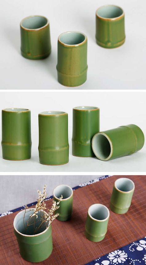 Bamboo  Ceramic Coffee Cup Mug Small Patio Design, Slab Ceramics, Bamboo Cups, Pottery Lessons, Pottery Form, Bamboo Art, Japanese Bamboo, Bamboo Crafts, Candle Packaging