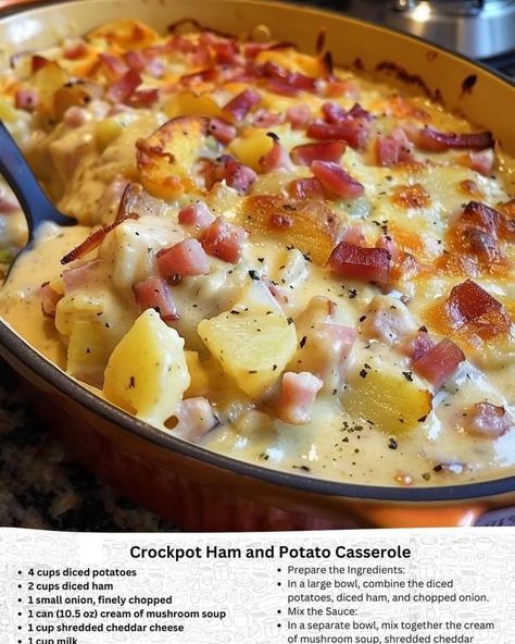 🫕 Recipes Made Easy 🍲 | Crockpot Ham and Potato Casserole  | Facebook Recipe Whisper, Crockpot Ham And Potatoes, Ham And Potatoes, Mini Crockpot Recipes, Ham And Potato Casserole, Quick Soup Recipes, Ham Potato, Crockpot Ham, Ham Casserole