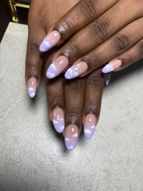 Pretty Nails Design Inspiration Purple, Pastel Purple Butterfly Nails, Pastel Purple French Tip Nails, Purple Cloud Nails, Pastel Purple Nails, Cloud Nails, Grad Nails, Future Nails, Dark Purple Nails