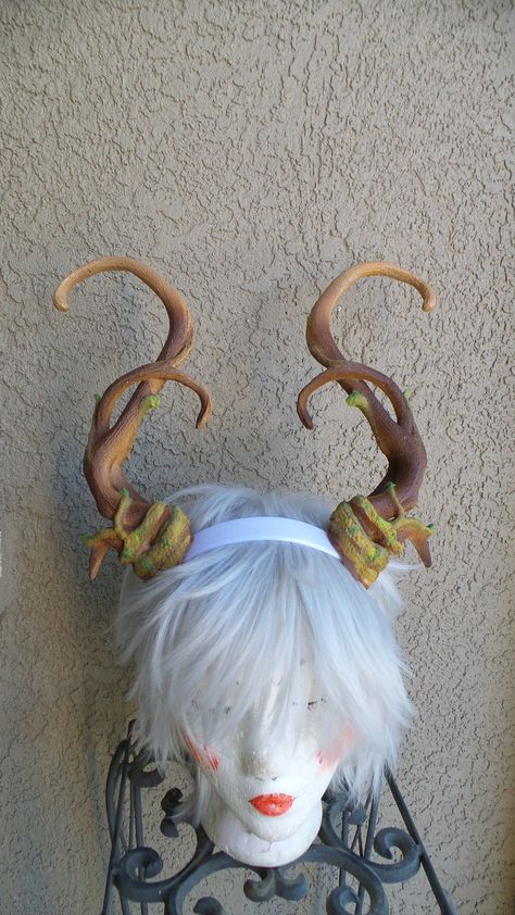 "They are large and majestic, statement cosplay fantacy forest dragon horns 3D printed lightweight. May be selected unpainted for your own project. The length is about 10\". The set is attached to a headband. Painted in natural browns with a touch of green leaf buds Also awailable in plane colors white or Black for your own paint ideas. This set is a more masculine version of the fawn fairy horns as seen on the last picture you can check them out here https://www.etsy.com/listing/621384879/new-a Sagittarius Halloween, Fairy Horns, Dnd Fairy, Diy Horns, Whimsical Dragon, Horns Costume, Forest Dragon, Cosplay Horns, Dragon Horns