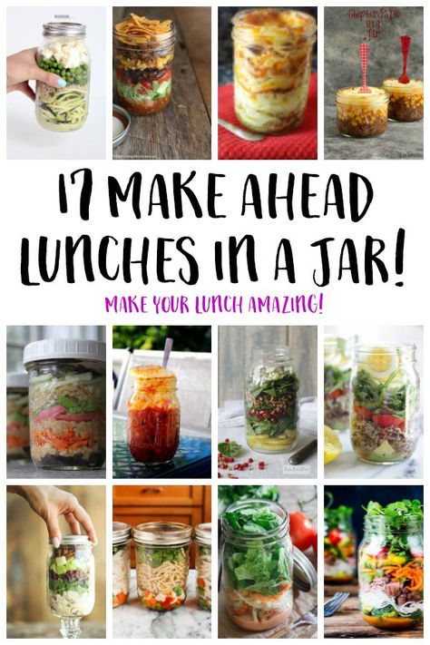 Mason Jar Meals Lunch, Jar Lunch Ideas, Mason Jar Lunches, Jar Lunches, Healthy Lunch Ideas For Work, Mason Jar Meal Prep, Mason Jar Lunch, Lunch Ideas For Work, Salad Jar Recipe