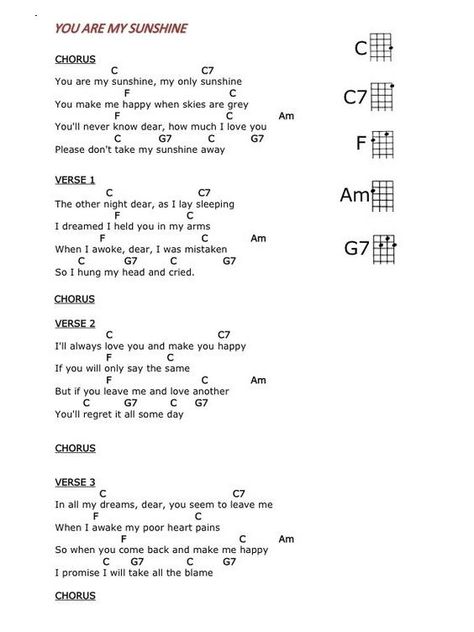 Tune: You Are My Sunshine Ukulele You Are My Sunshine, You Are My Sunshine Chords, You Are My Sunshine Guitar Chords, Sailor Song Ukulele Chords, You Are My Sunshine Ukulele Chords, You Are My Sunshine Song, Basic Guitar Chords Chart, Sunshine Songs, Ukulele Songs Beginner