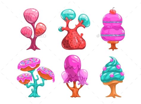 Charlie Chocolate Factory, Candy Trees, Candy Drawing, Fantasy Nature, Candy Tree, Candy House, Landscape Elements, Candy Art, Fantasy Drawings