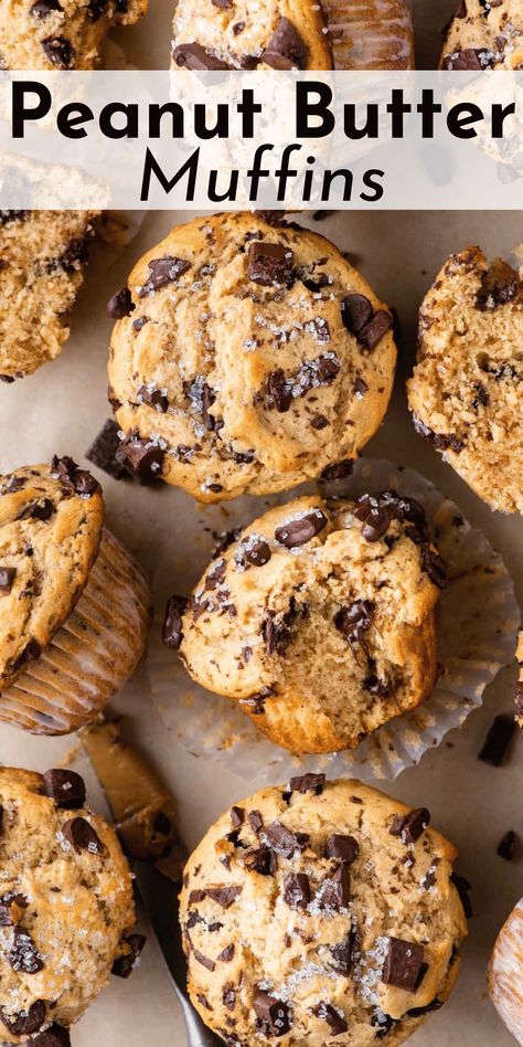 Get ready to hear "this is the best breakfast ever" when you make these bakery-style peanut butter muffins! Don't skimp on the chocolate chips! Naked Cupcakes, Peanut Butter Muffins Recipes, Peanut Butter Chocolate Chip Muffins, Bakery Muffins, Breakfast Baking, Butter Muffins, Peanut Butter Muffins, Breakfast Recipies, Fall Meals